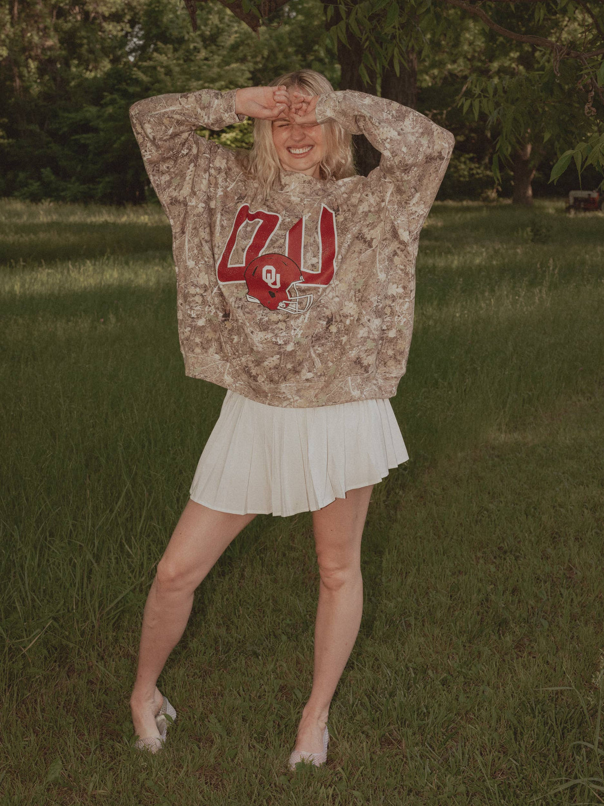 OU Sooners Helmet Fade Camo Wknd Mock Neck Sweatshirt: