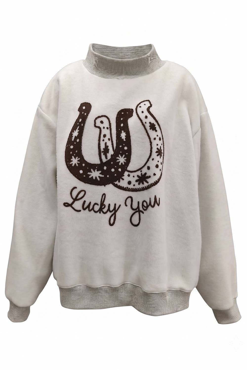 Reversible Horse Graphic Mock-Neck Sweatshirt: CHOCOLATE BROWN
