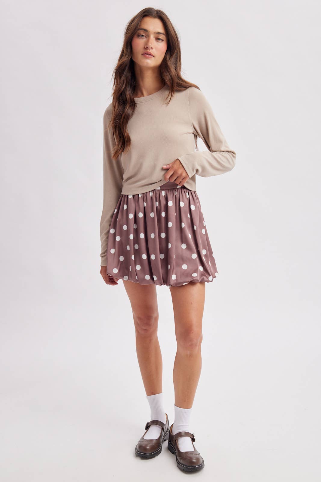 BASIC RIBBED LONG SLEEVE TOP / WL26-12635: BURGUNDY