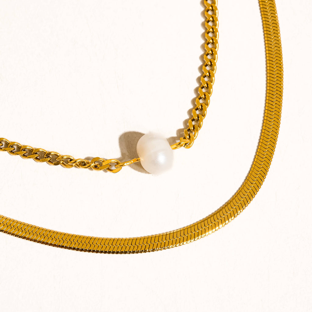 Layered Pearl Chain Necklace: N117