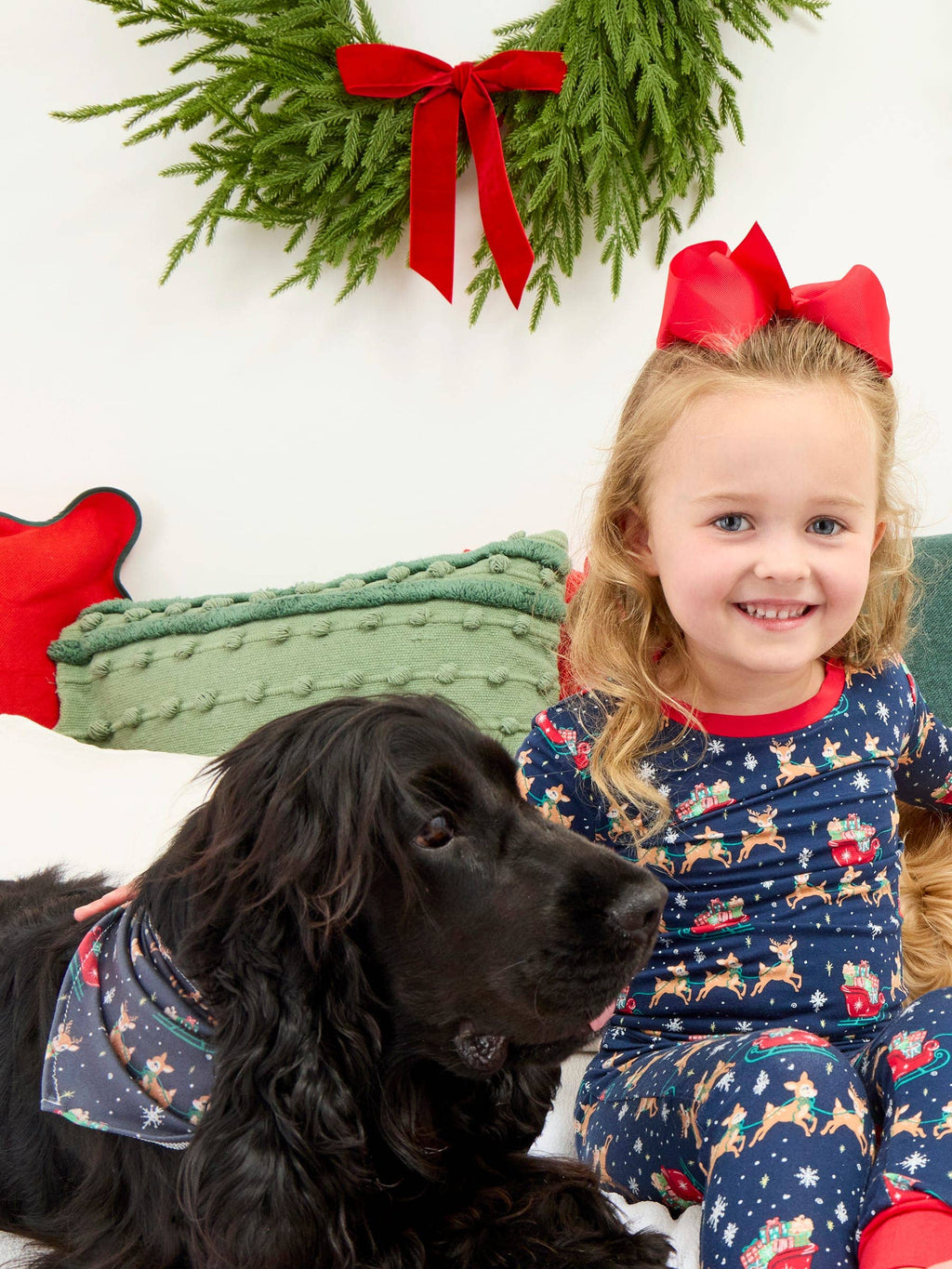 SoftSnooze™ Kids Bamboo Viscose Blue Christmas Reindeer Sleigh Ride Long Sleeve Pajama Set