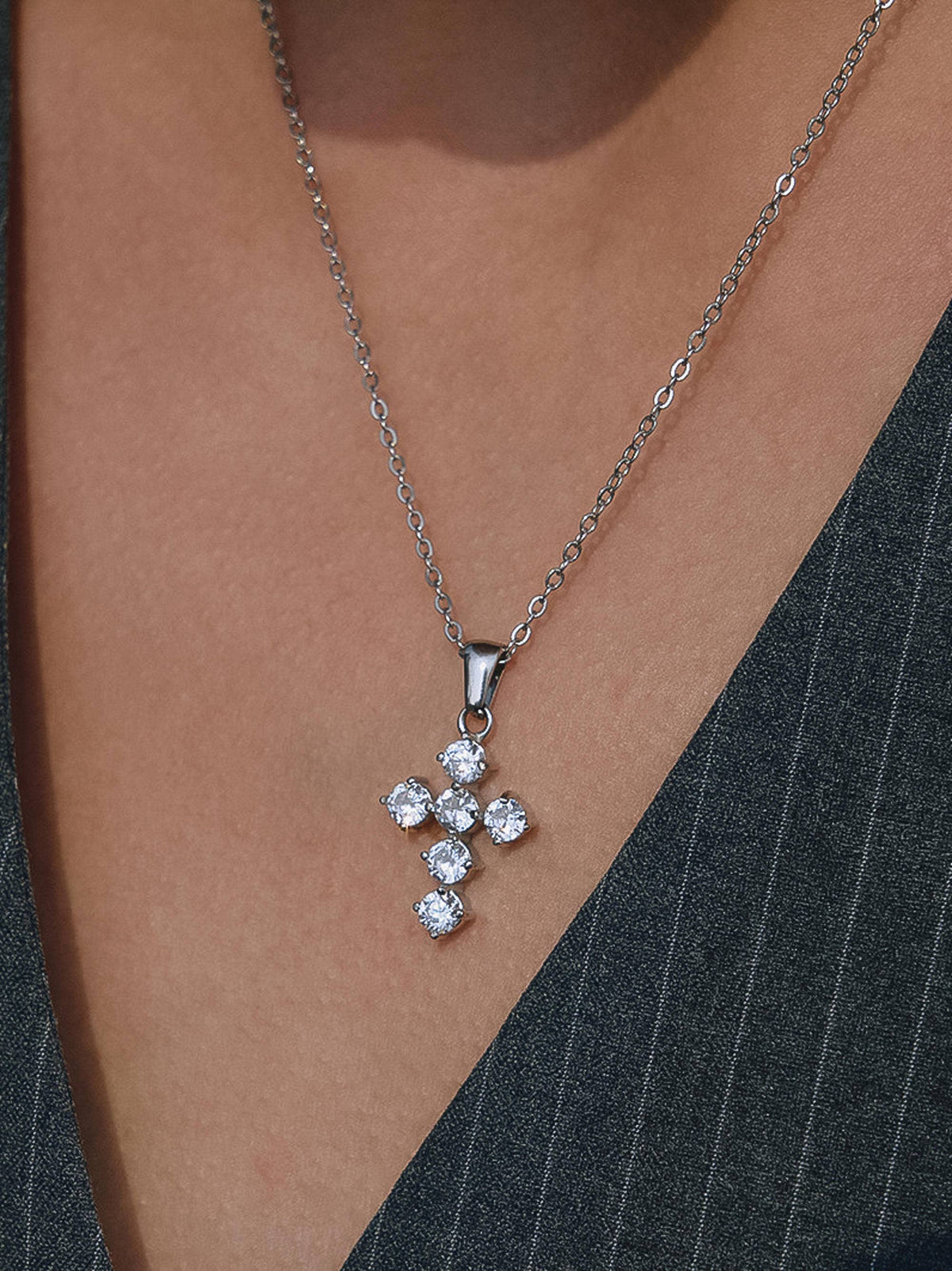 Silver Dainty Cross Necklace - N96