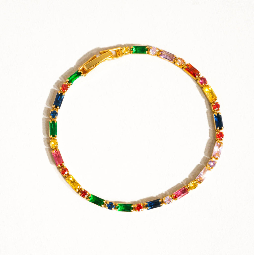 Gold Multicolor CZ Chain Bracelet - S140