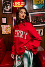 'MERRY' Embroidered Mock Neck Sweatshirt : MERRY