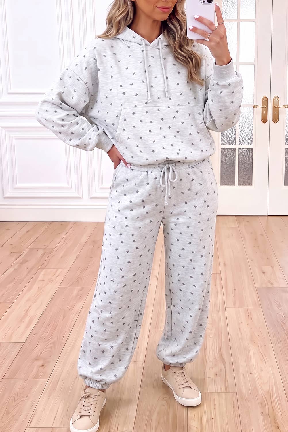 Allover Star Print Shift Hoodie & Sweatpants Set