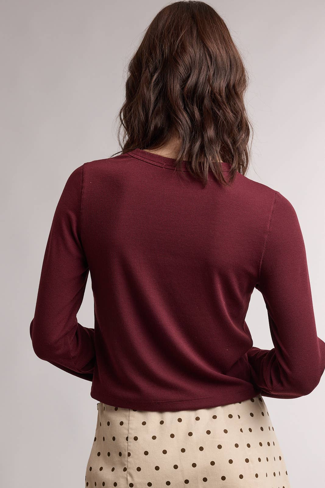 BASIC RIBBED LONG SLEEVE TOP / WL26-12635: BURGUNDY