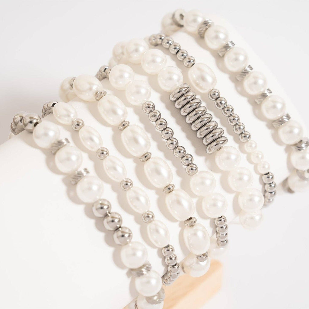 Yellow Gold 8mm Kiska Glass Pearl Stretch Bracelet: S164