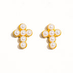 Tiny Pearl Cross Stud Earrings - E52