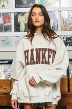 THANKFUL | Applique Embroidery Mock Neck Sweatshirt: CREAM