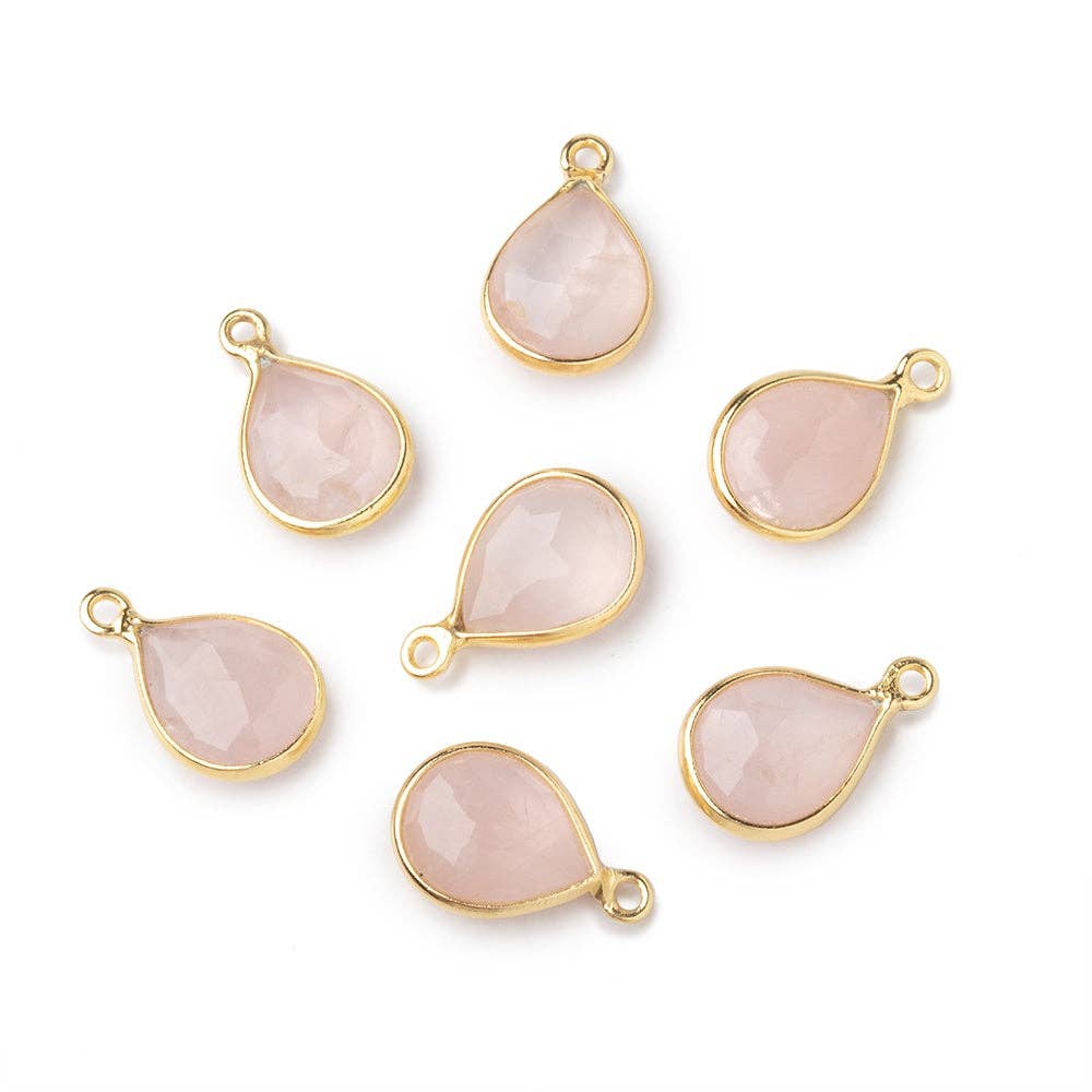 Vermeil Bezel Rose Quartz Faceted Pear Charm - C257