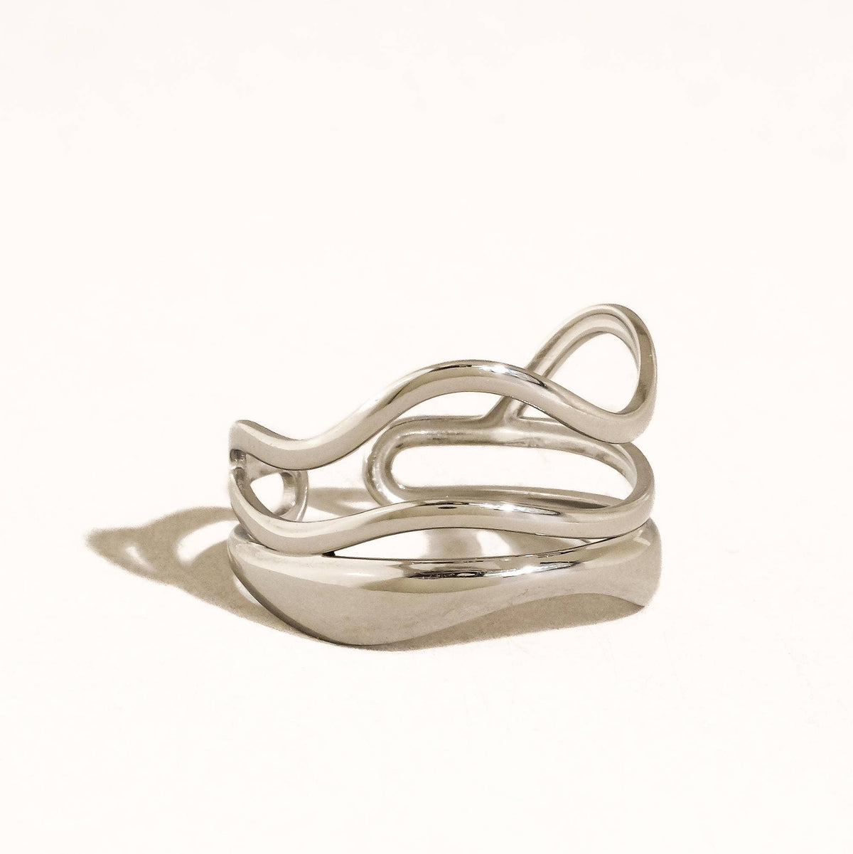 Silver Wave Layered Adjustable Ring - A145
