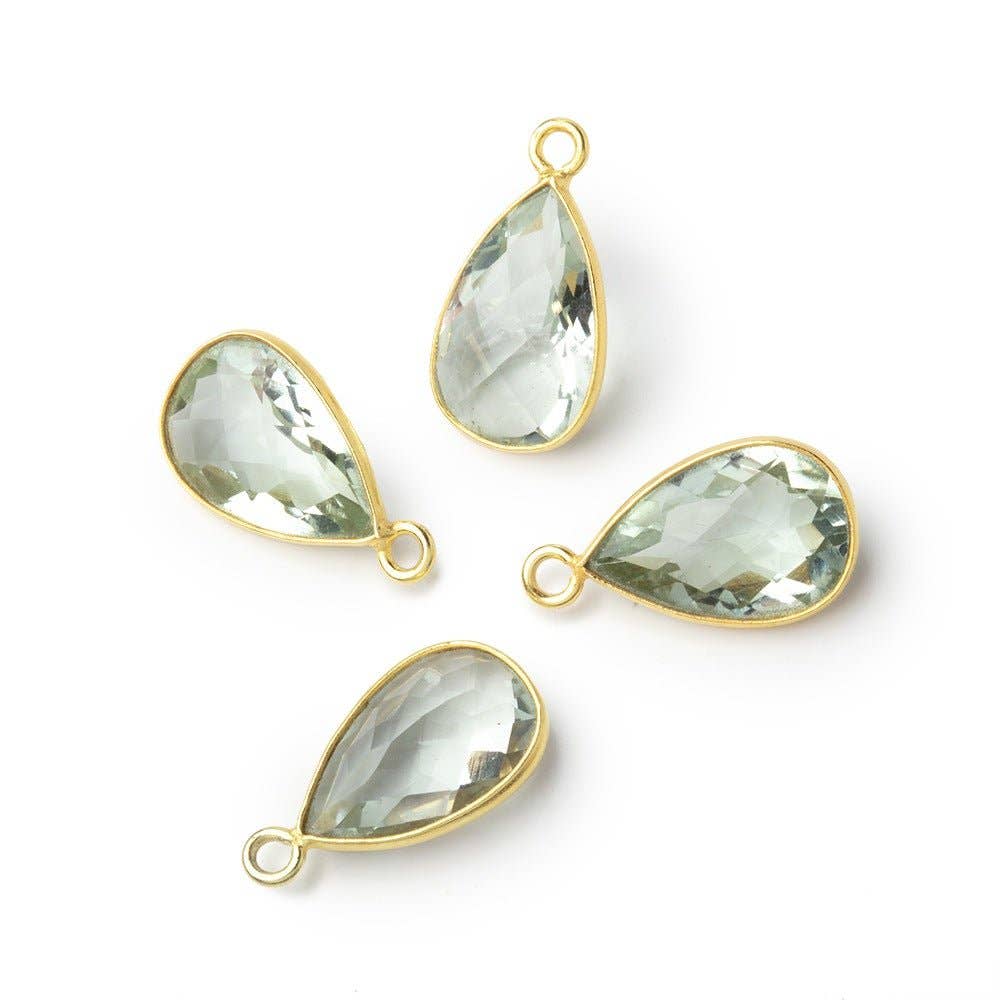 Vermeil Bezel Prasiolite Pavilion Faceted Pear Charm - C265