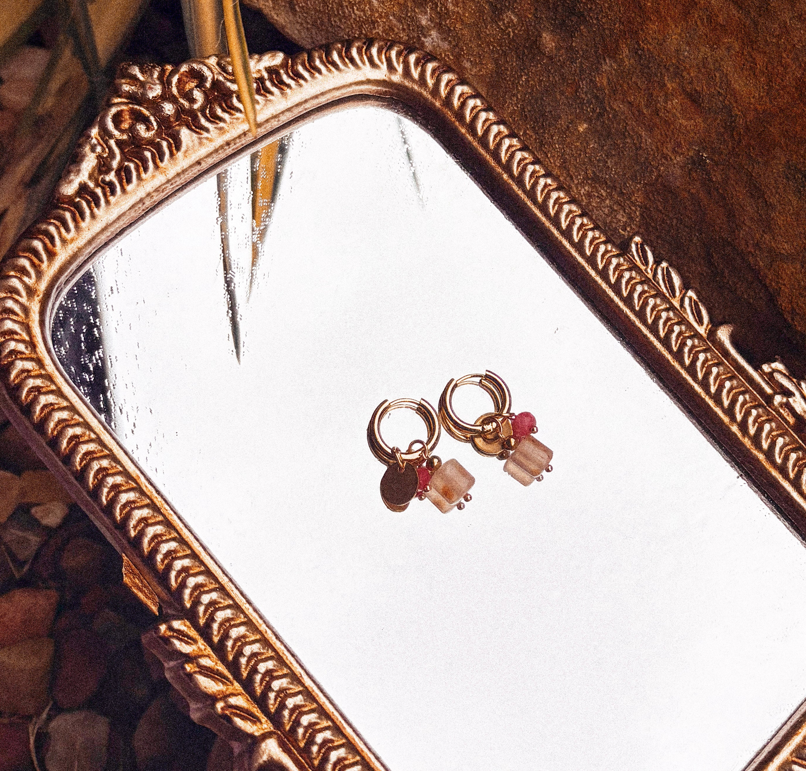 Rose Quartz Charm Huggies Hoop Earrings - E24