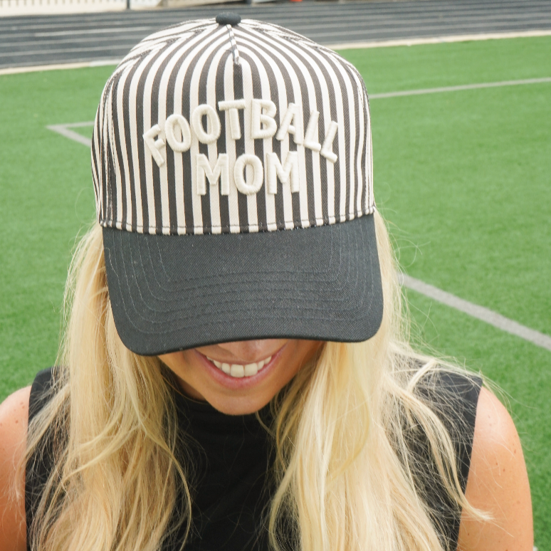 Football Mom - Black/White Stripe Hat