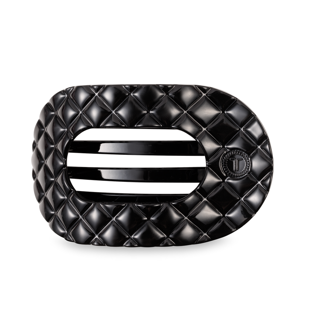 Flat Round Hair Clip | Large | Jet Black Quilted