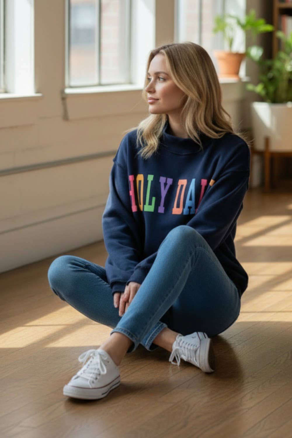 DILLYDALLY | Graphic Reversible Sweatshirt: Butter yellow