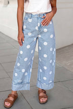 Casual Polka Dot Ankle Length Regular Jeans | Blue Sky