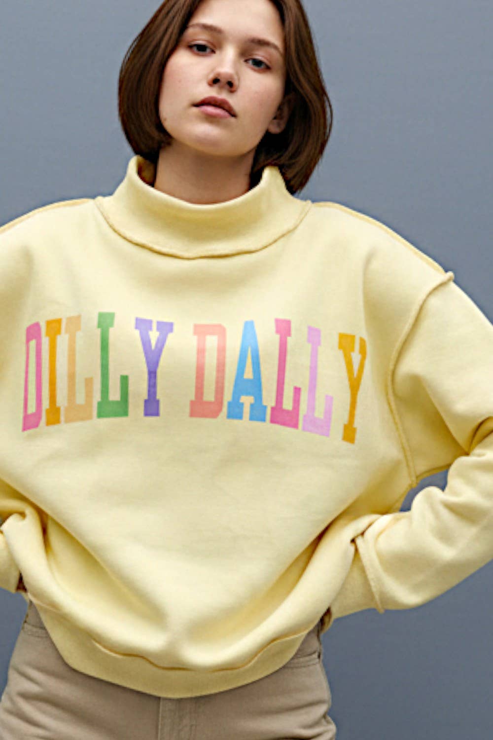 DILLYDALLY | Graphic Reversible Sweatshirt: Butter yellow