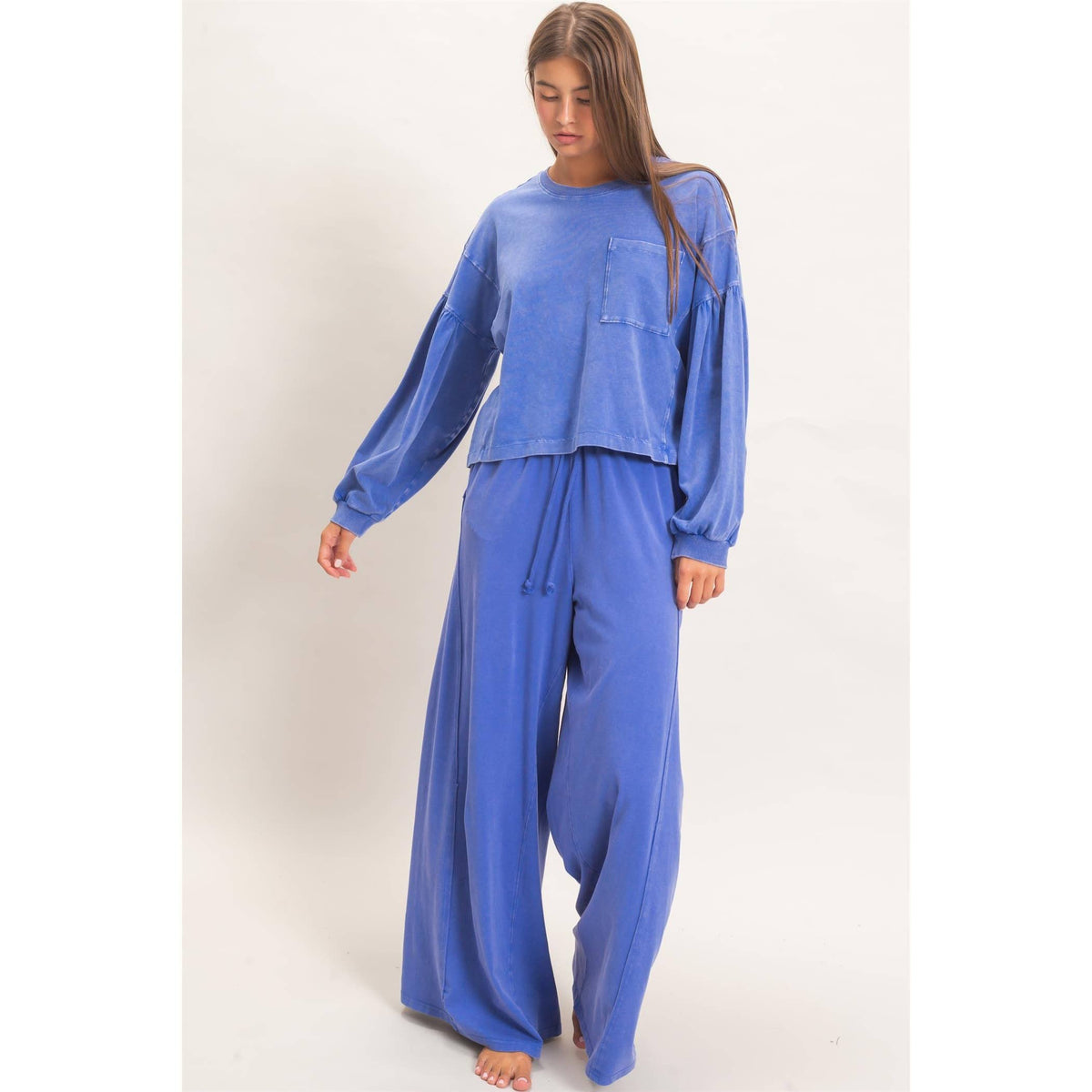 Wide Leg Mineral Wash Pants: BLACK