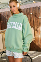 'DILLY DALLY' Mock Neck Sweatshirt: SAGE / L/XL