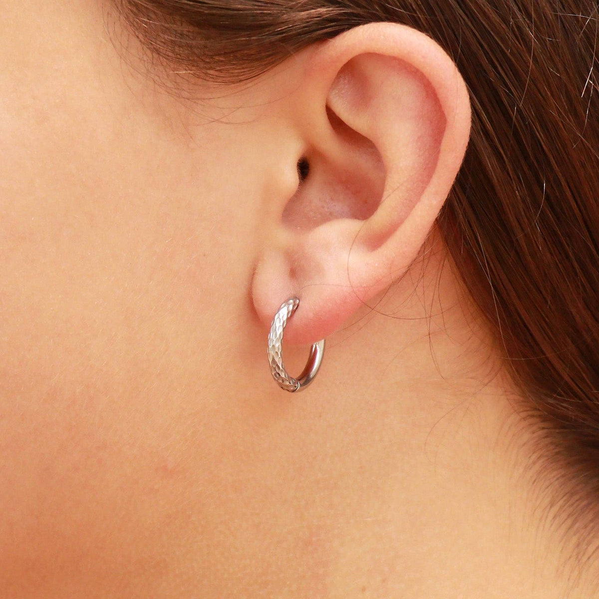 Silver Textured Huggie Hoop Earrings - E111