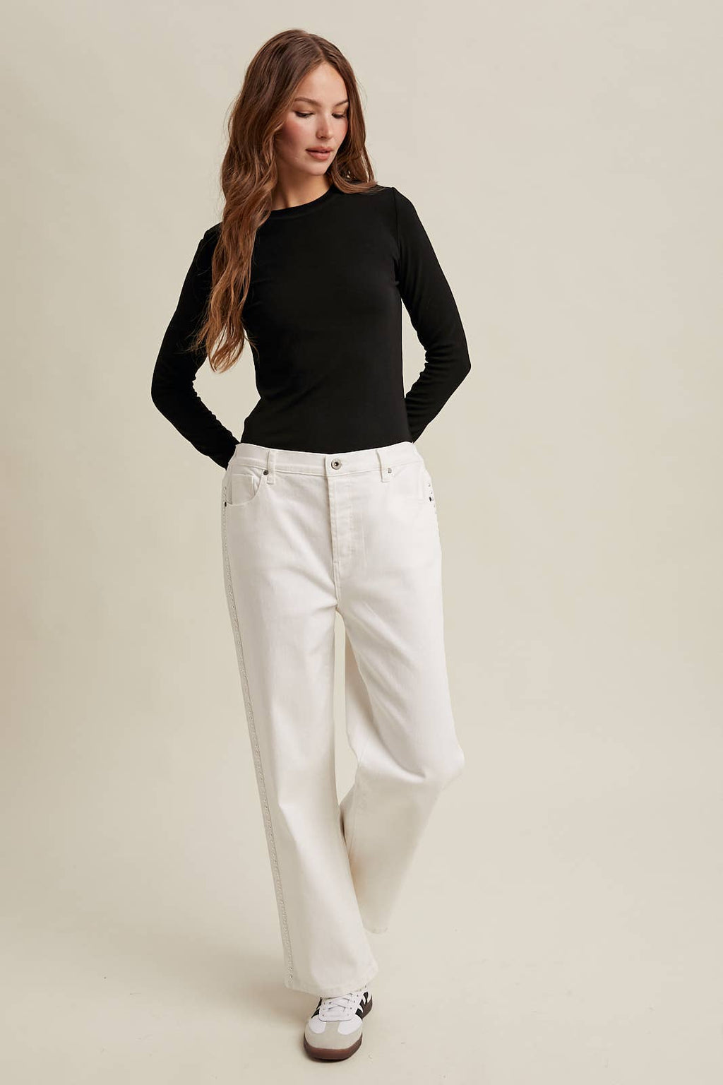 BASIC RIBBED LONG SLEEVE KNIT TOP BLACK