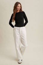 BASIC RIBBED LONG SLEEVE KNIT TOP BLACK