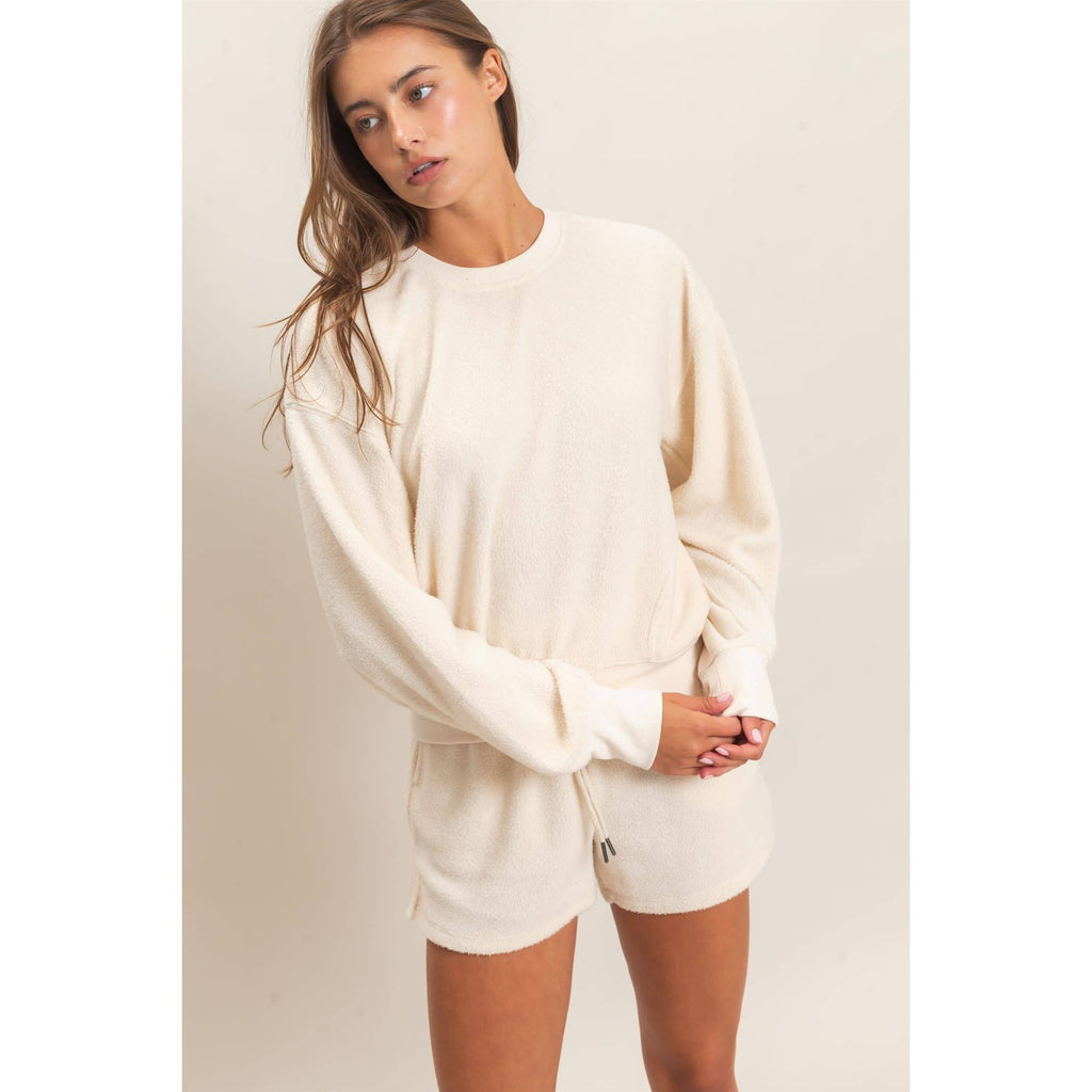 Contrast Sweatshirt & Shorts Set: IVORY