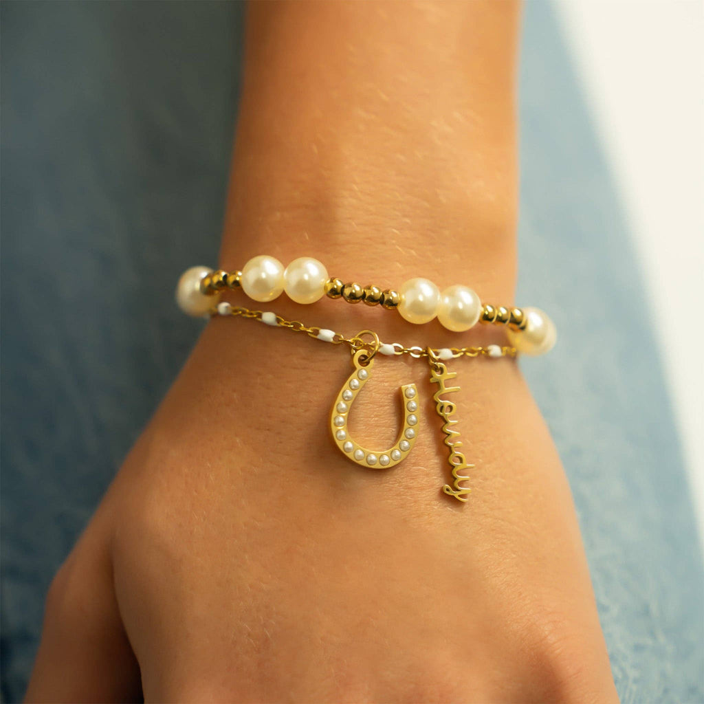 Yellow Gold 8mm Kiska Glass Pearl Stretch Bracelet: S163