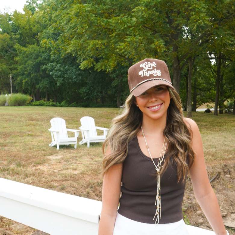Give Thanks - Brown Corduroy Trucker Hat