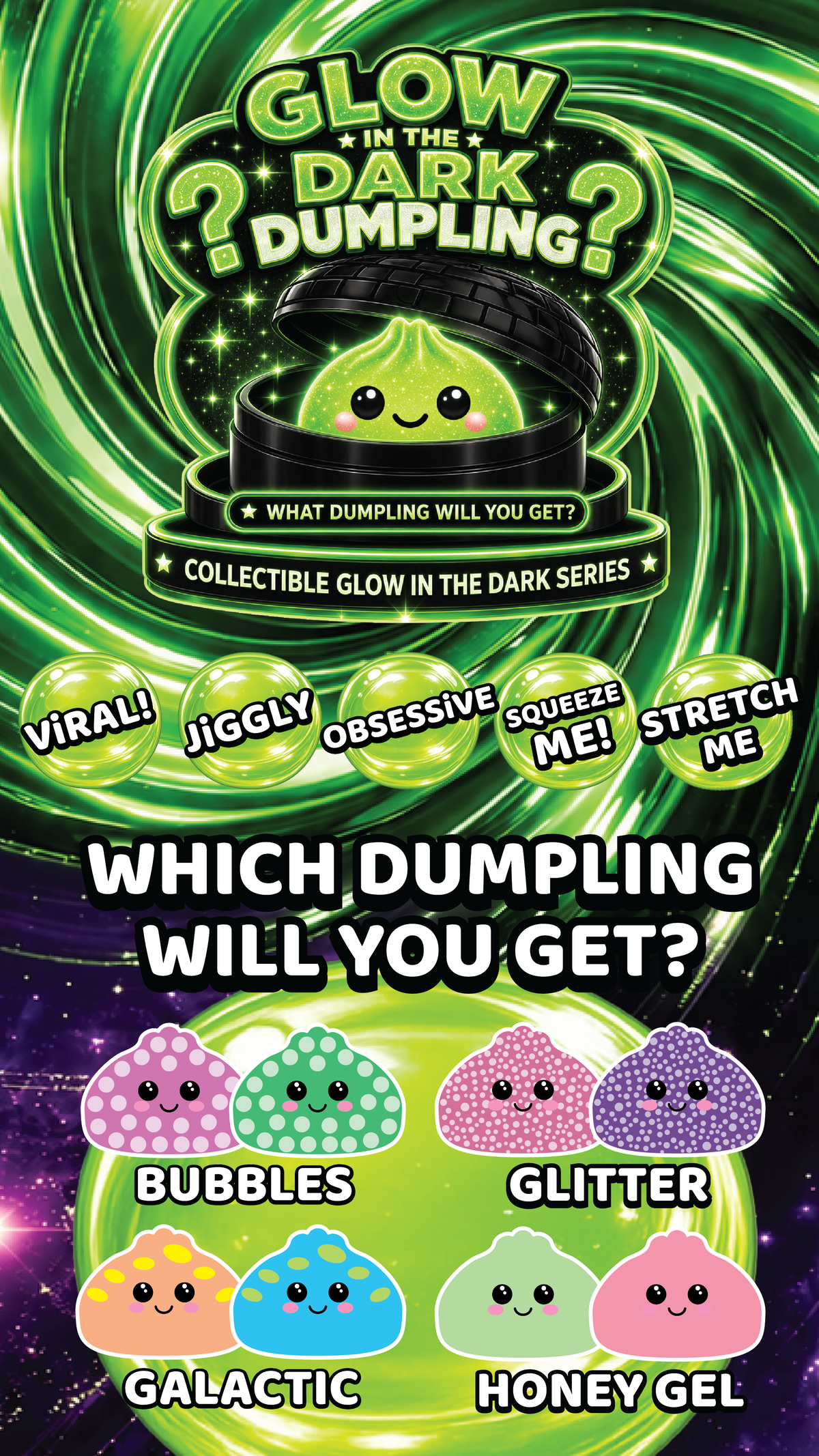 Fun Doh Glow-in-the-Dark Mystery Dumpling Squishy Toy Black : GLOWSQU