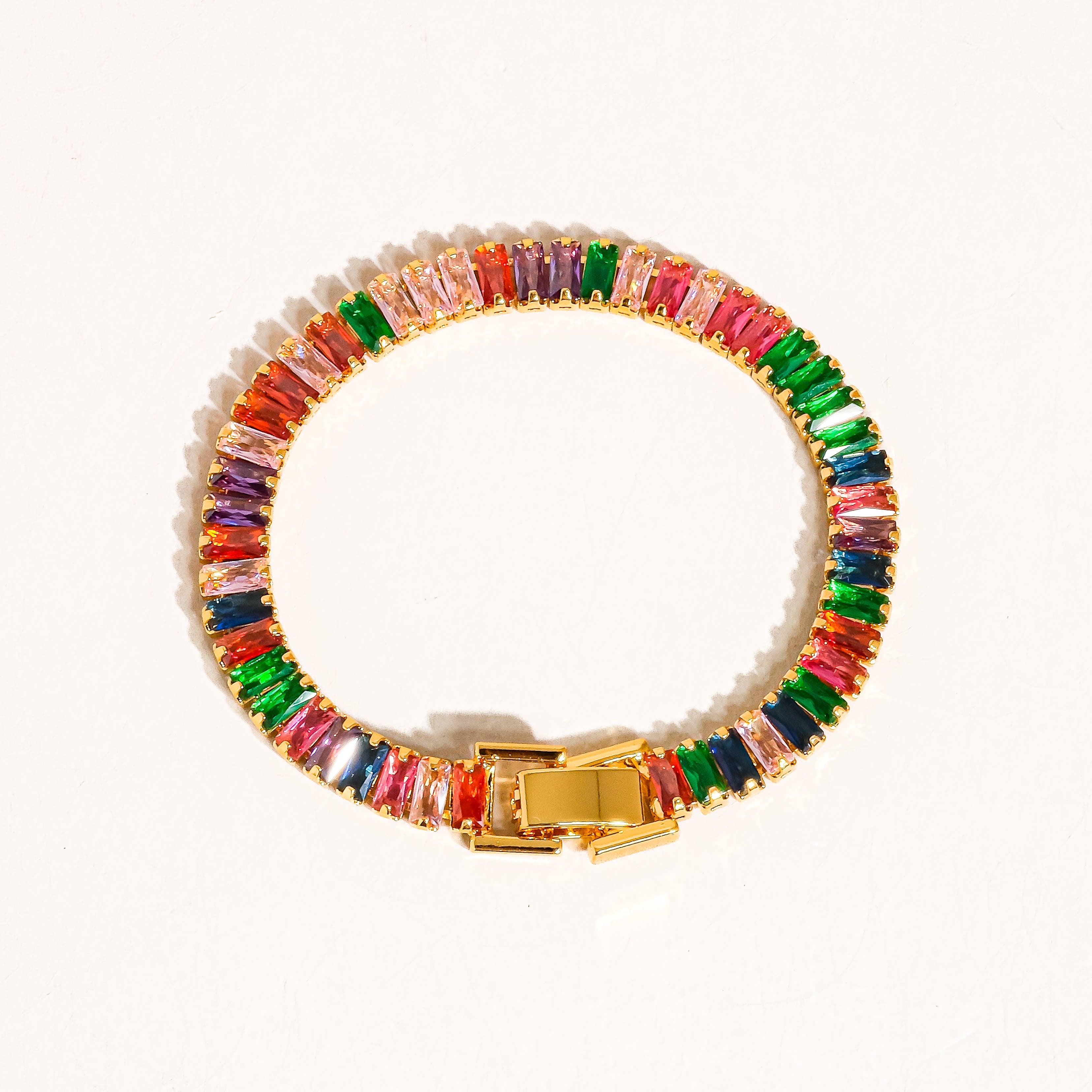 Hazel 18K Gold Multicolor CZ Chain Bracelet: Multi-Colored : S4