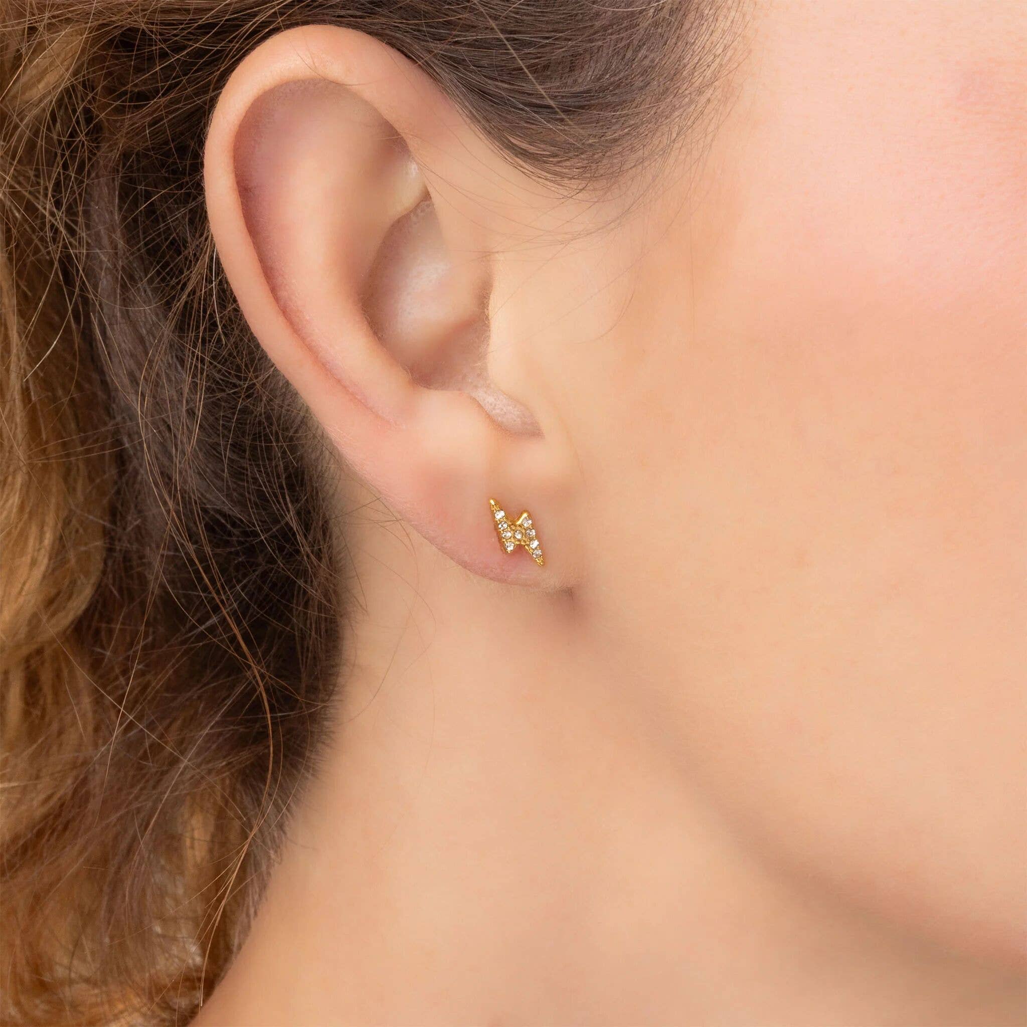 Diamond Lightning Bolt Stud Earring - E74