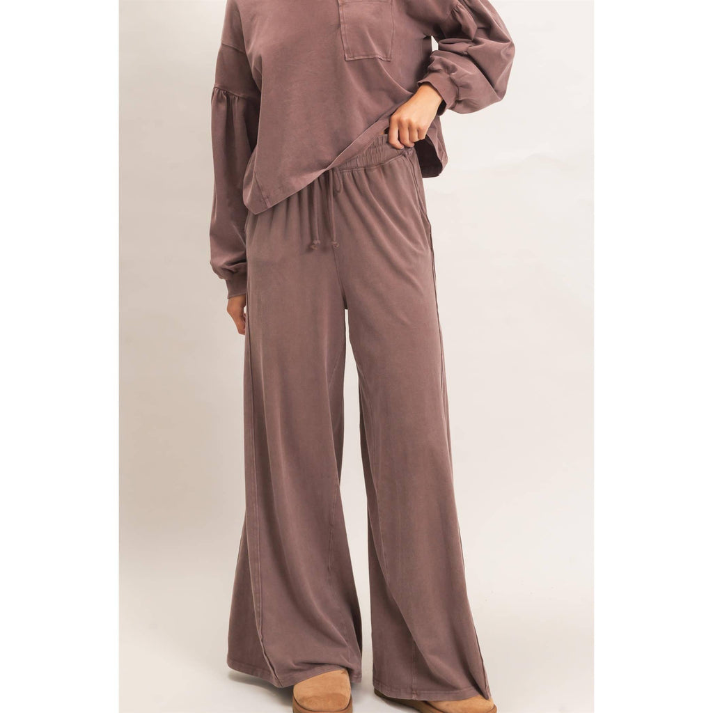 Wide Leg Mineral Wash Pants: BLACK