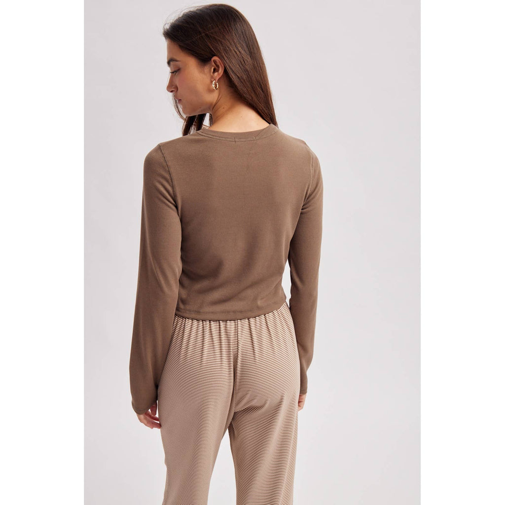 BASIC RIBBED LONG SLEEVE TOP / WL26-12635: BURGUNDY