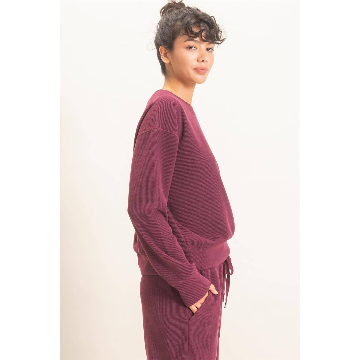 Waffle Knit Crew SET: DARK CHERRY