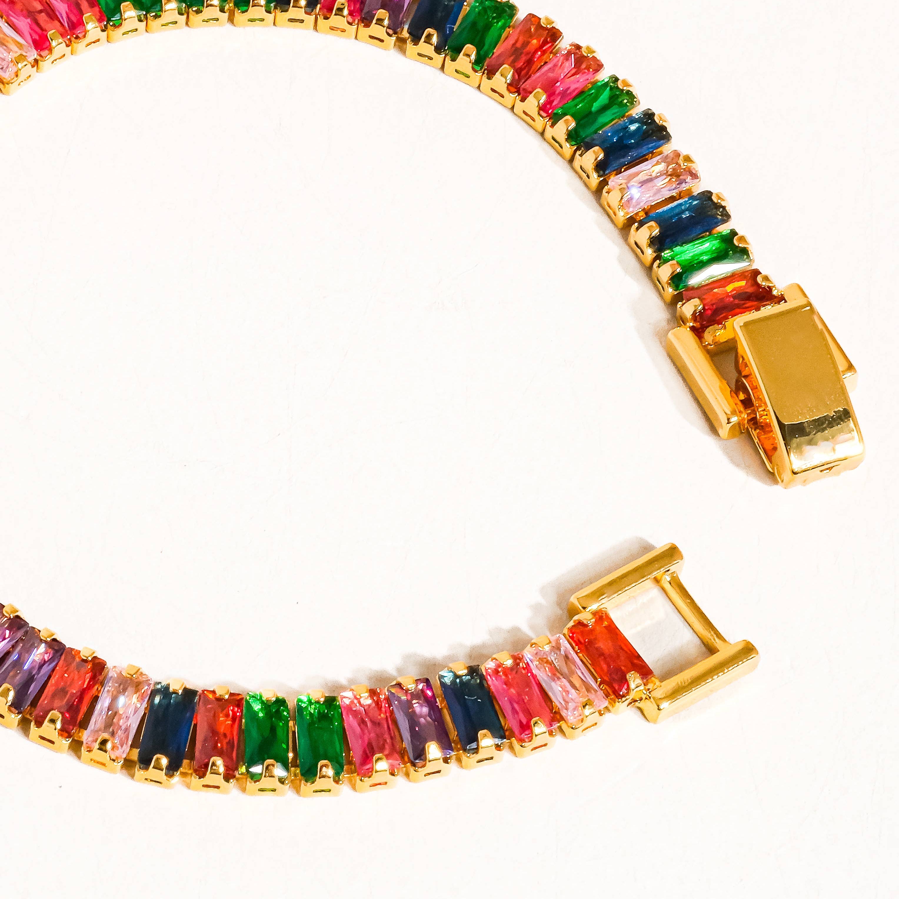 Hazel 18K Gold Multicolor CZ Chain Bracelet: Multi-Colored : S4