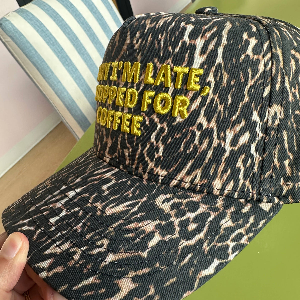 Sorry I'm Late, I Stopped for Coffee - Luxe Leopard Trucker Hat