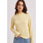 WAFFLE KNIT MOCK NECK LONG SLEEVE TOP red
