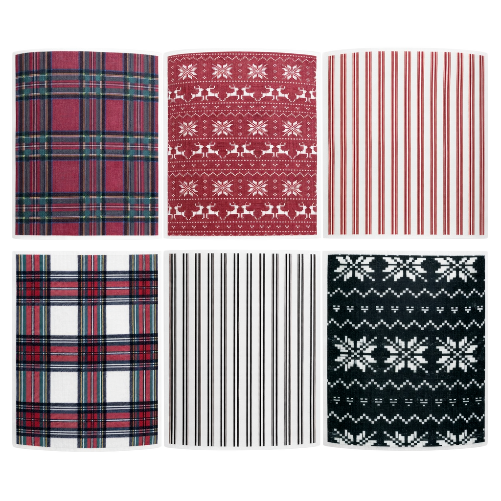 Holiday Pattern Swedish Dishcloths, Set of 6 - HDC