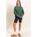 Mineral Wash Oversised Raw Edge Crew Neck Top: BLACK