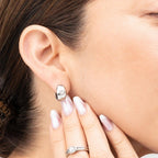 Silver Chunky Hoop One Stone Earring - E129