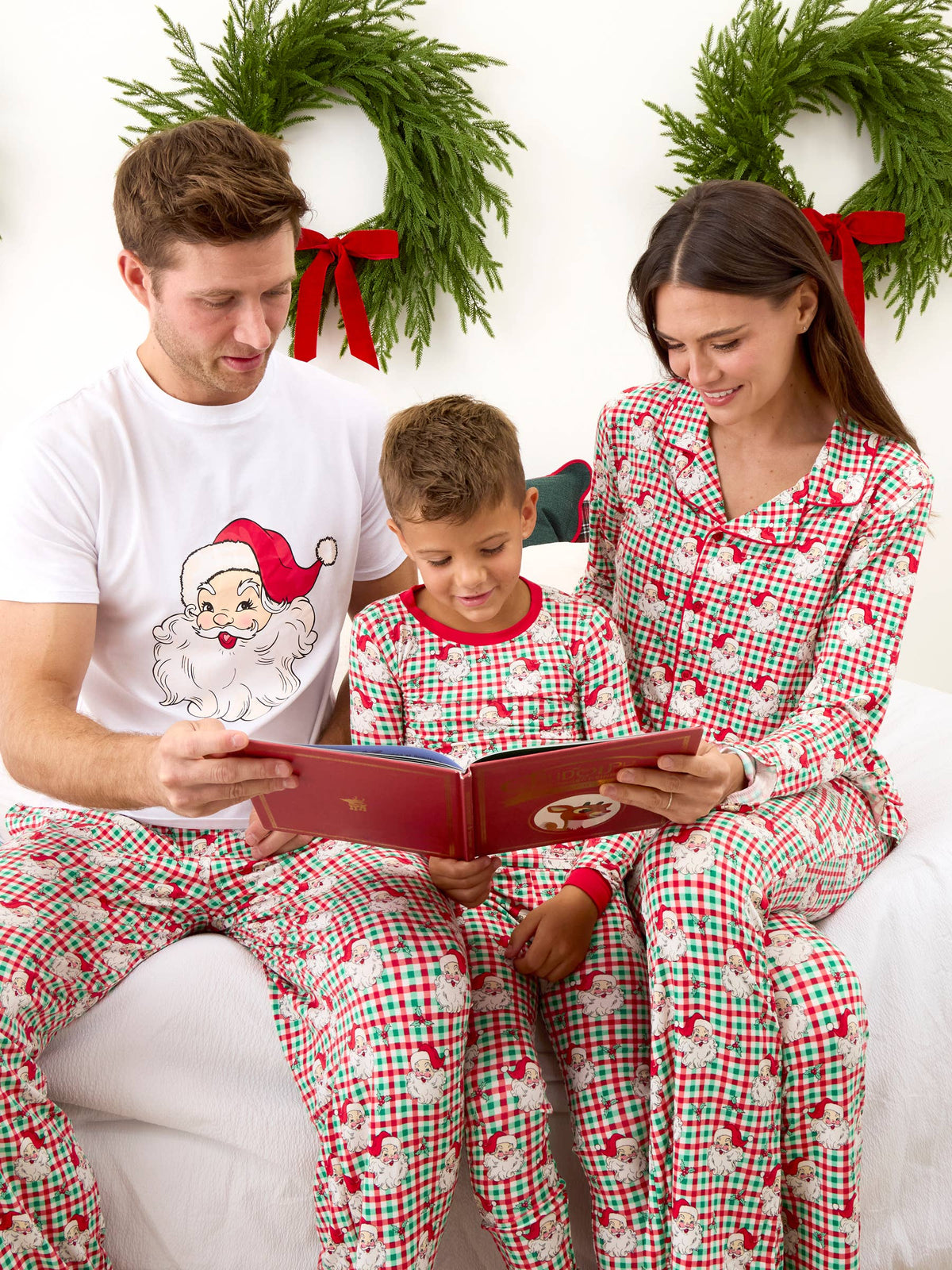SoftSnooze™ Kids Bamboo Viscose Red & Green Dear Santa Christmas Long Sleeve Pajama Set: Multi-Color