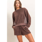 Contrast Sweatshirt & Shorts Set: IVORY