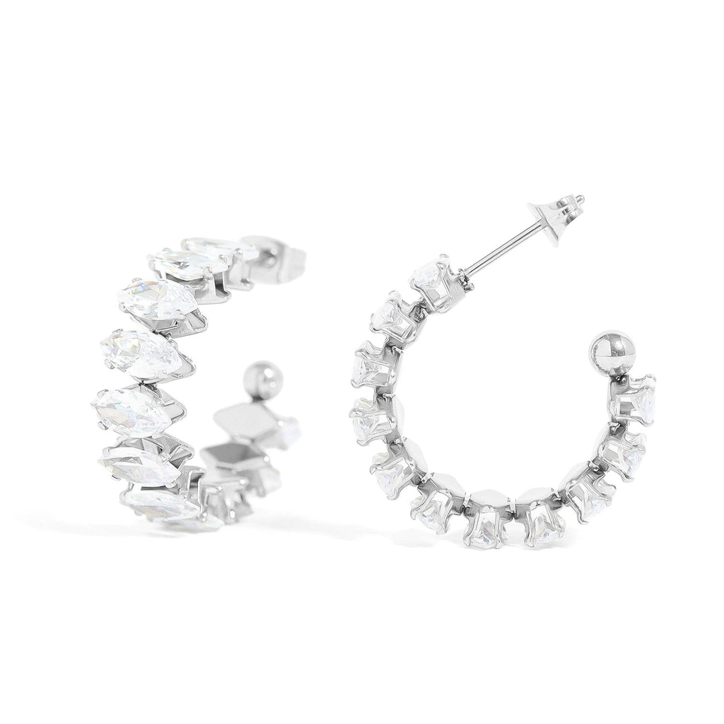 Silver Marquis CZ Stone Hoop Earrings - E134