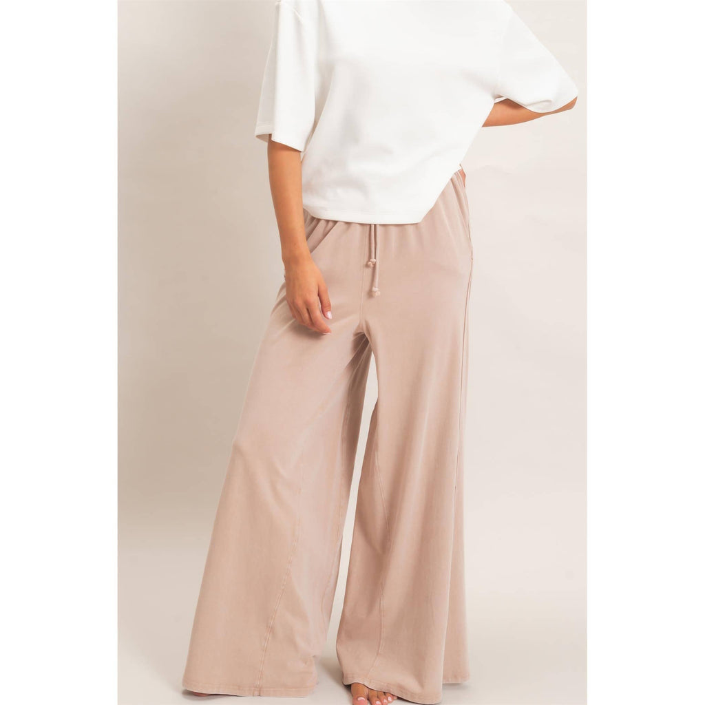 Wide Leg Mineral Wash Pants: BLACK