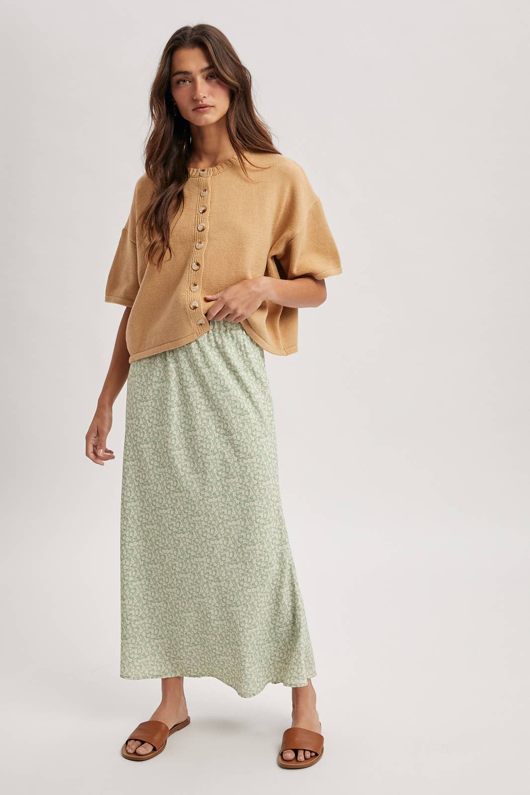 BUTTON-UP SWEATER KNIT TOP / taupe