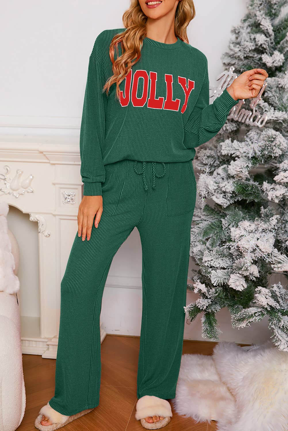 MERRY Christmas Graphic Corded Pants Set