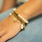 Yellow Gold 8mm Kiska Glass Pearl Stretch Bracelet: S162