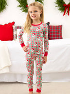 SoftSnooze™ Kids Bamboo Viscose Red & Green Dear Santa Christmas Long Sleeve Pajama Set: Multi-Color